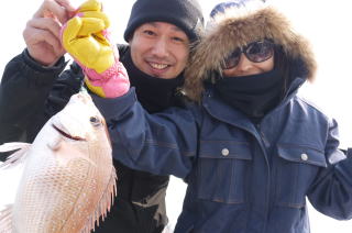 仲良く鯛釣り