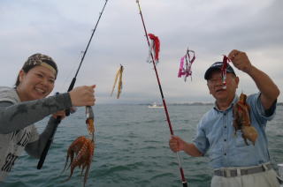 仲良く親子で真だこ釣り